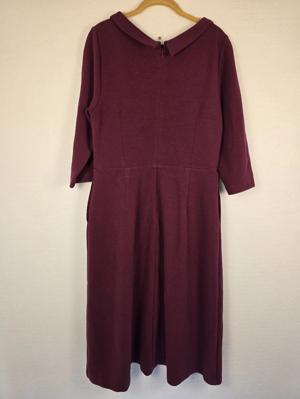 BODEN Maroon Ribbed Scoop Neck 3/4 Sleeve Lined Midi Dress. Ladies 16R - Picture 9 of 13